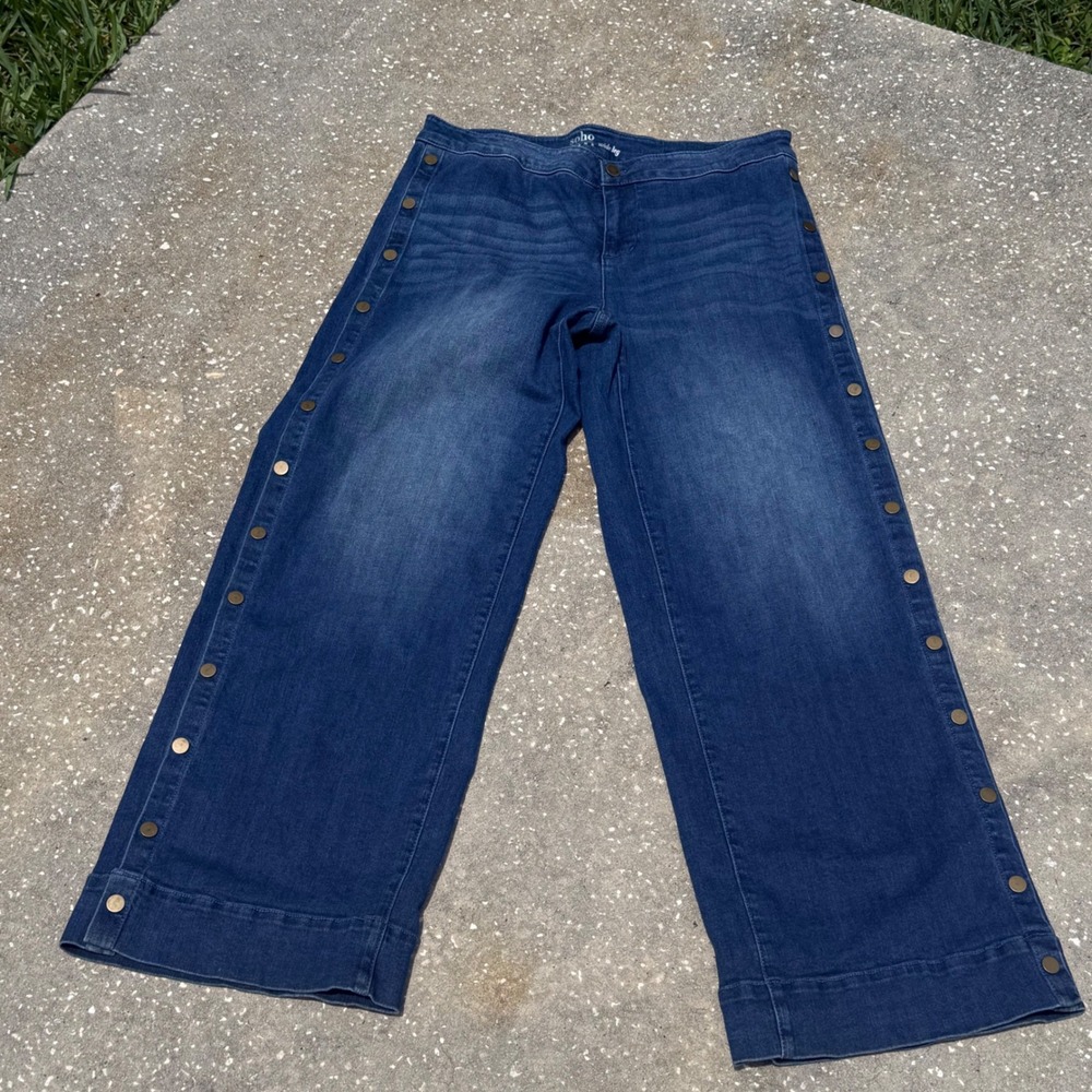 Soho Boho Button Side Wide Leg Sailor Jeans Festival Women 12 Blue